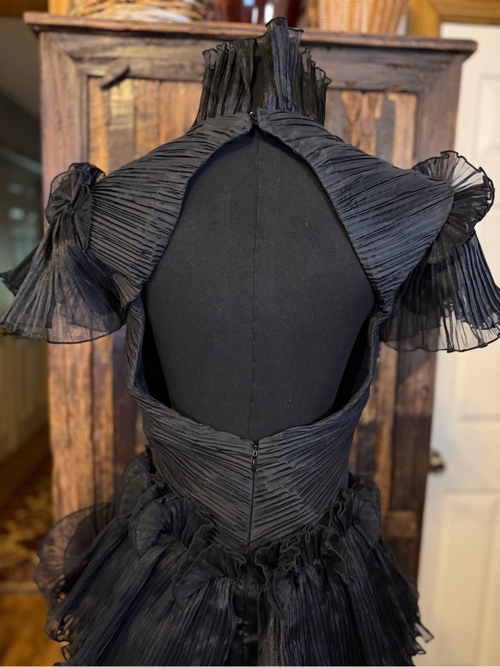 Rare Vtg 80s Caché Conelli New York dress 8 Black Ruffle Rhinestone - Picture 5 of 16